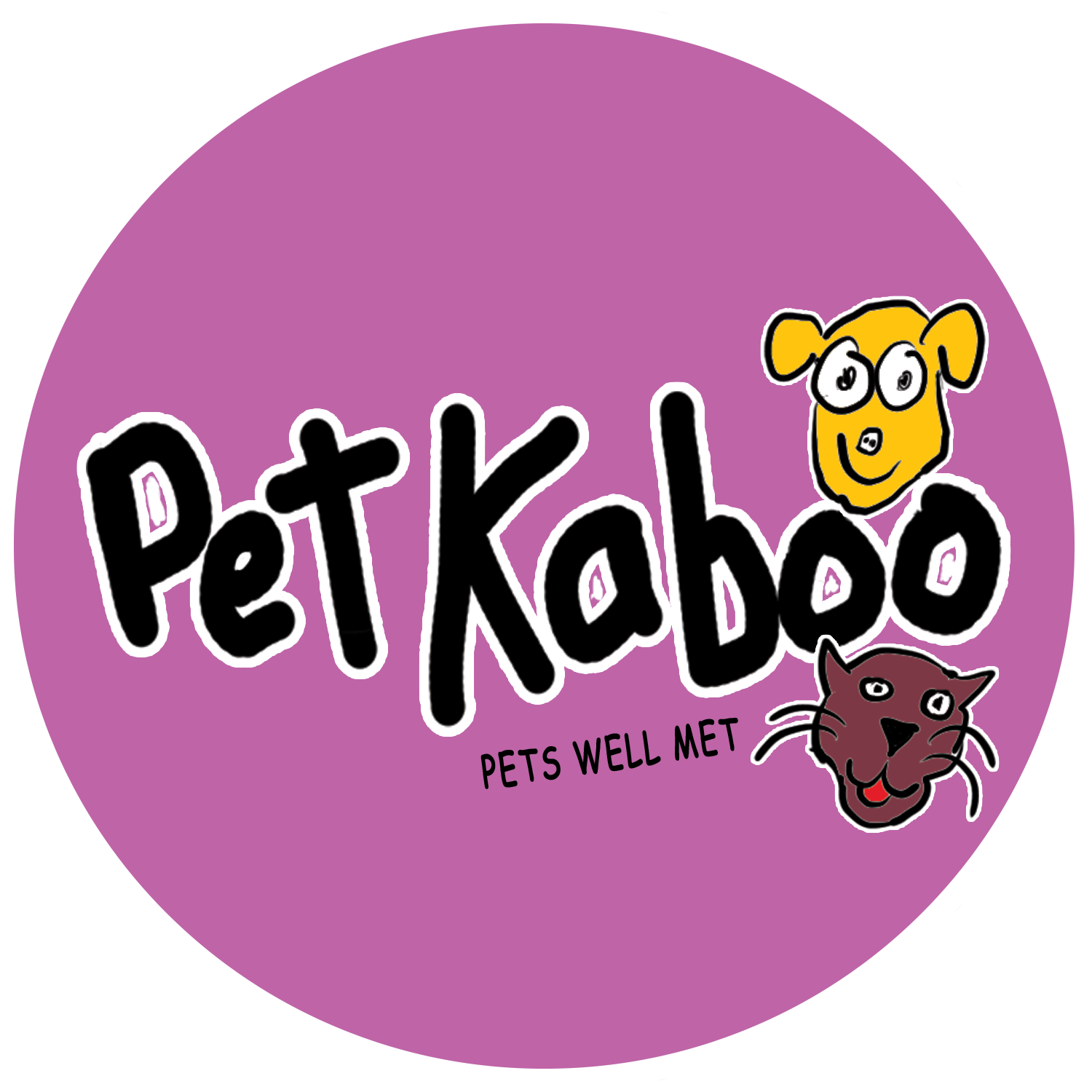 "Petkaboo Logo: Whimsical manga-style design on a blue background, showcasing two dogs and a cat. Collaborating with Petkaboo, the accessible and reliable pet sitting and dog walking company in Boston, ensuring top-notch care."